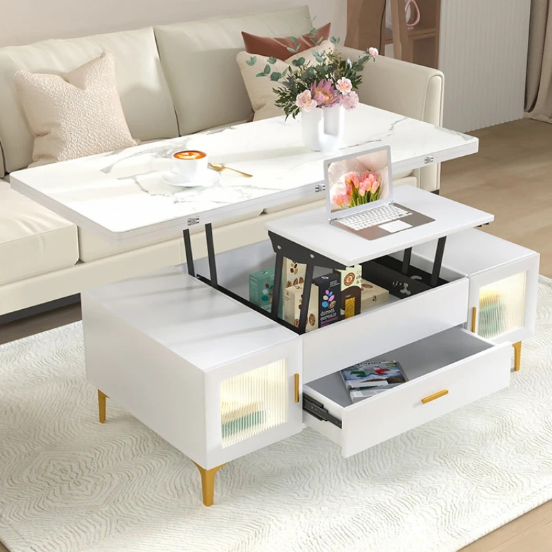 

Simple Adjustable Nordic Coffee Table Design Clear White Living Room Coffee Table Folding Sofa Bijzettafel Furniture For Home