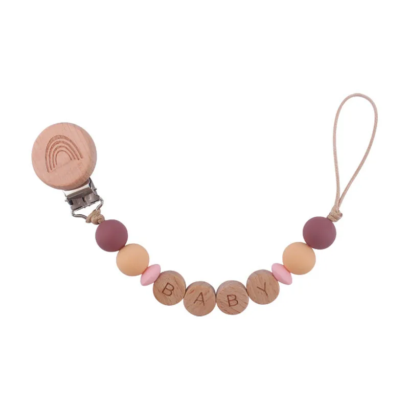 Personalized Name Handmade Silicone Baby Teething Chain Rainbow Beech
