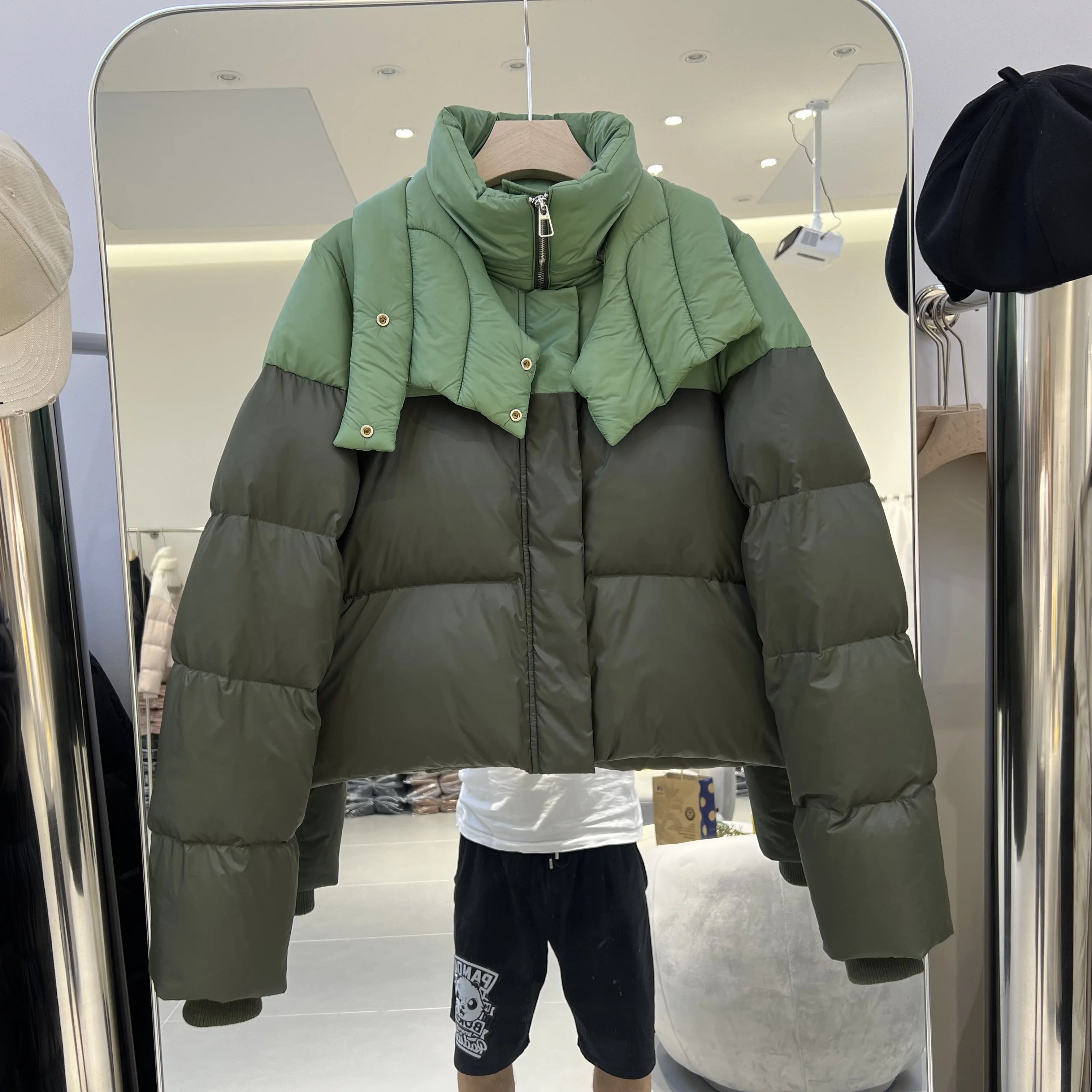 

2023 Winter New Down Coat Women's Standing Collar Contrast Thickened fashion long sleeve warm White Duck Down jacket l515