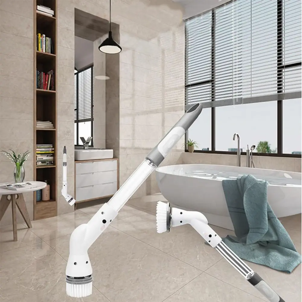 Dust Cleaning Brush Adjustable Cordless Cleaning Brush With 6 Brush Heads For Bathroom Floor Tile