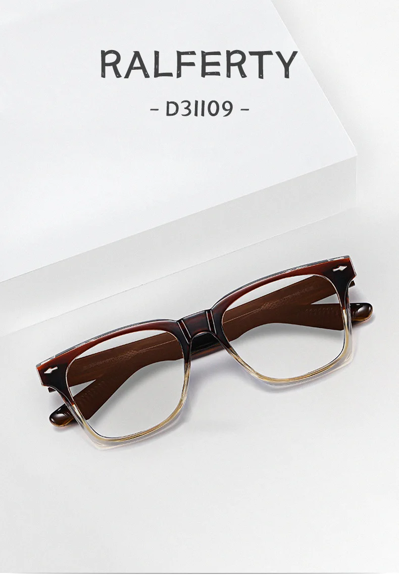 Ralferty Vintage Acetat-Brillengestell für Herren und Damen, quadratisch, Anti-Blau-Brille, keine Qualität, verschreibungspflichtiger optischer Rahmen, Null-Brillen 2025 – Detail 1