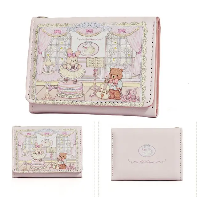Vintage Bear and Rabbit Short Wallet Multi Slot Portable Coin Purse PU Card Holders Girl Money Bag 4