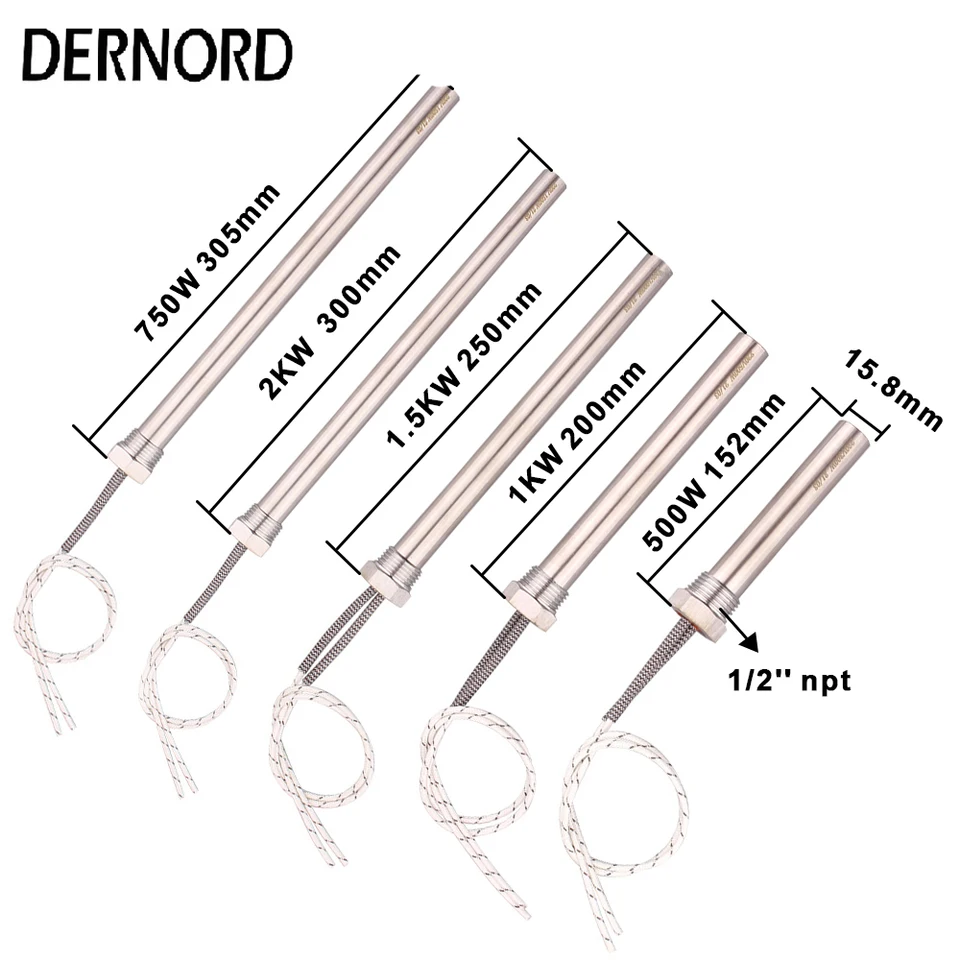 DERNORD 120v Cartridge Heater with 1/2'' Thread 240v Hot Rod Heater SUS304 Immersion  Heating Element 0.5kw/0.75kw/1kw/1.5kw/2kw - AliExpress