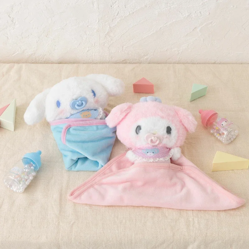 

New Sanrio Hellokitty Cinnamoroll My Melody Baby Dress Up Suit Sanrios Baby Pacifier Bottle Plush Set Gifts Box Girl Cute Doll