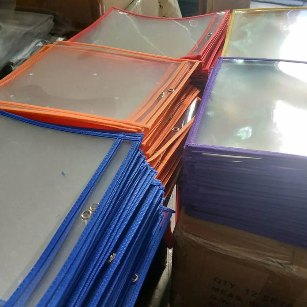 6Pcs 봉제된 건식 지우기 포켓 슬리브 재사용 가능한 방수 PVC 다양한 색상 쓰기 지우기 포켓 사무실 학교 문구 용품