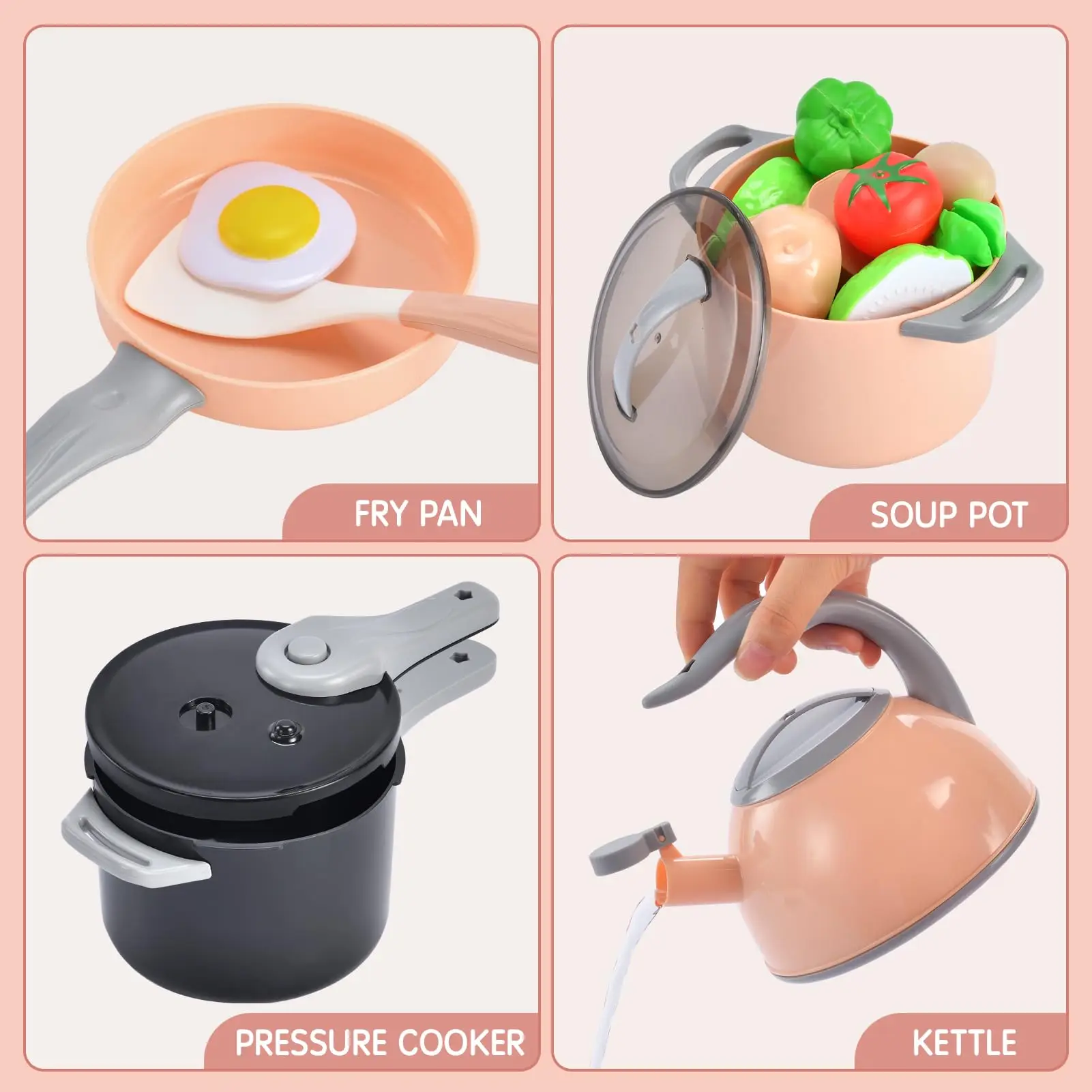 Kids Play Food Set Toy with Pots Pans and Cookware Utensils,Cooking Cutting Learning Gift for Girls Boys