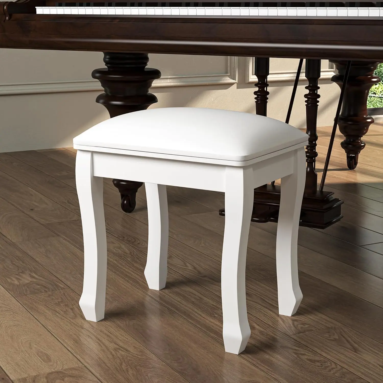 Square Vanity Stool Chair, High Elastic Cotton Makeup Bench, Modern Padded Piano Stool Seat for Makeup Room