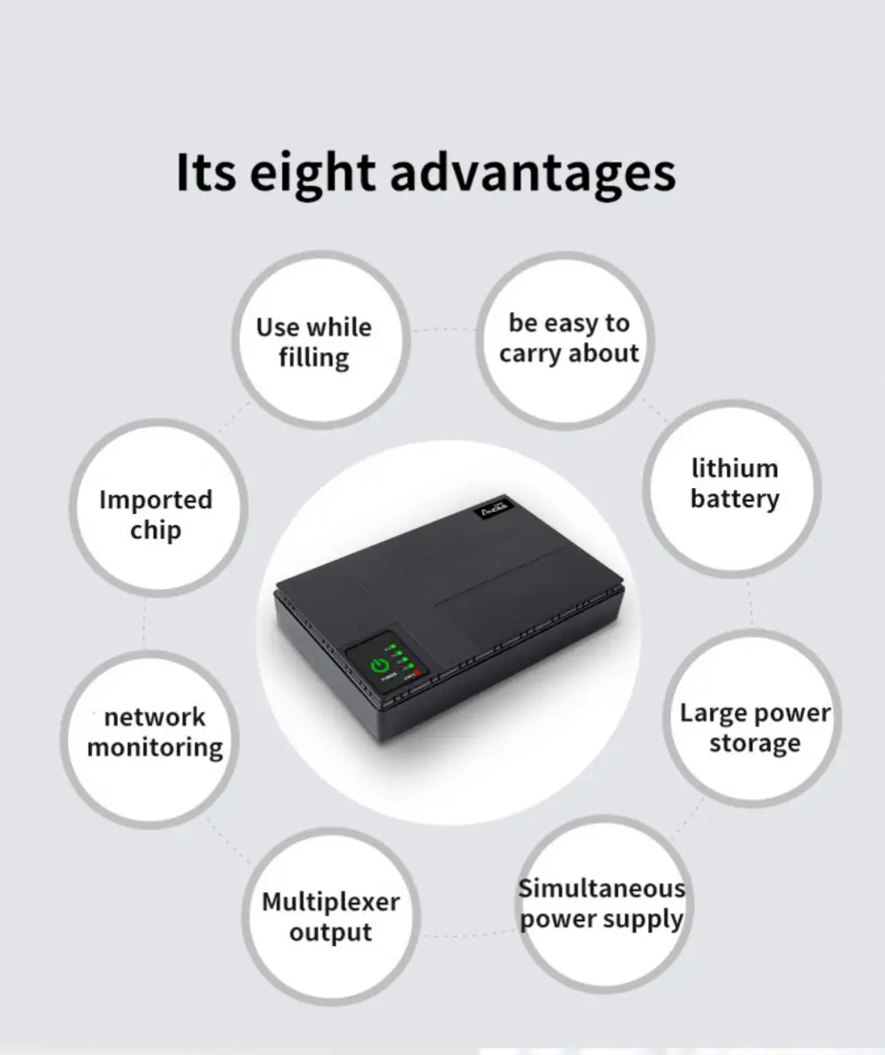 Description Picture 3 of item36W 10400mAh Mini Portable Route UPS 5V-24V Uninterruptible Power Supply For WiFi Router Large Capacity Standby Power Adapter