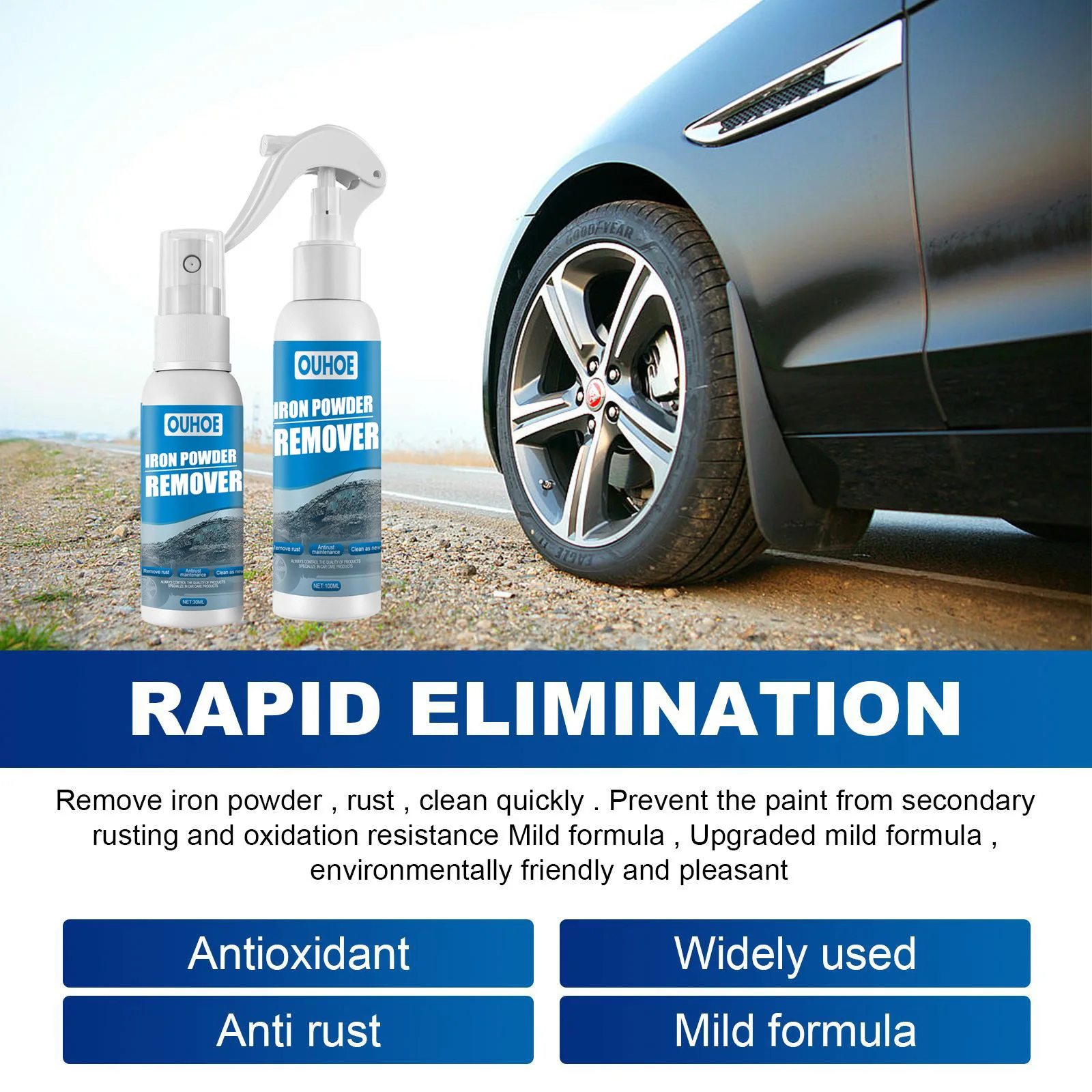 1PC 100ml Hot Sale OUHOE Car Automotive Rust Remover Spray Stain Cleaning Anti-rust Iron Powder Remover Derusting Spray
