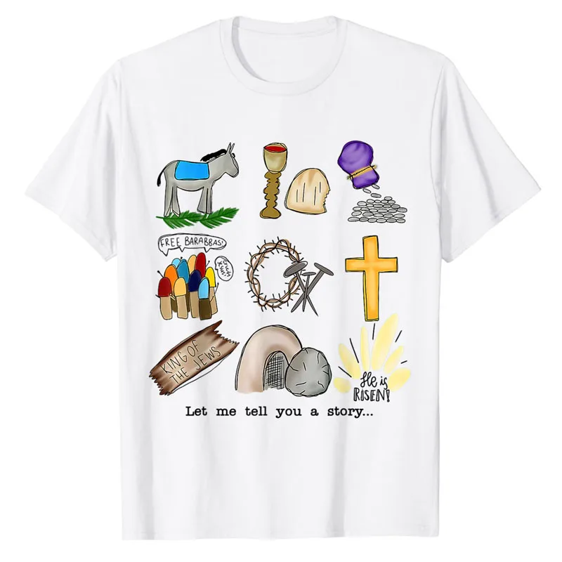 

Let Me Tell You A Story Jesus Religious Christian Easter T-Shirt Funny Sayings Quote Easter Day Graphic Tee Short Sleeve Blouses