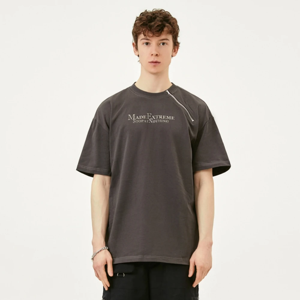 

Футболка унисекс с коротким рукавом, украшенная молнией, с круглым вырезом, свободная хлопковая майка с рукавом до локтя, для мужчин и женщин, на лето