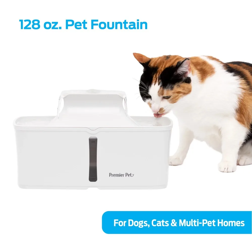 

Premier Pet 128 oz. Pet Fountain- Automatic water fountain for dogs, cats & multi-pet homes, filtered water, promotes hydration