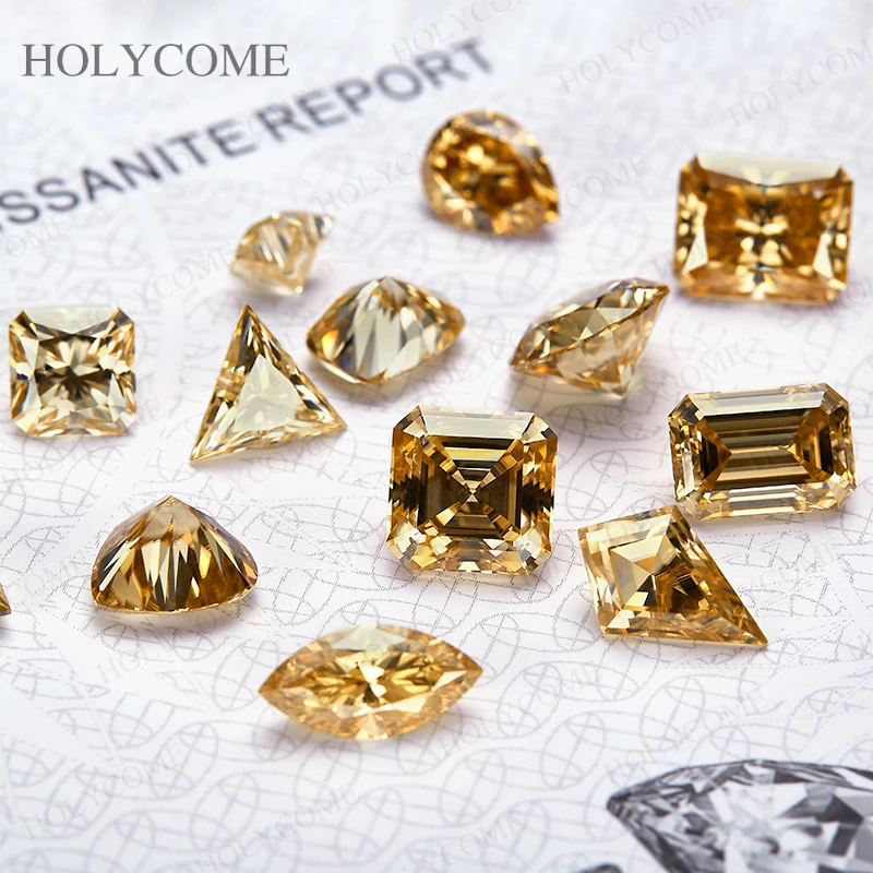 Neues Champagner-Moissanit-Kissen, Prinzessin-Herz, oval, Birne, Marquise Asscher, strahlender Smaragd, Drachen, Dreieck, Billion, Brillantschliff – Detail 3
