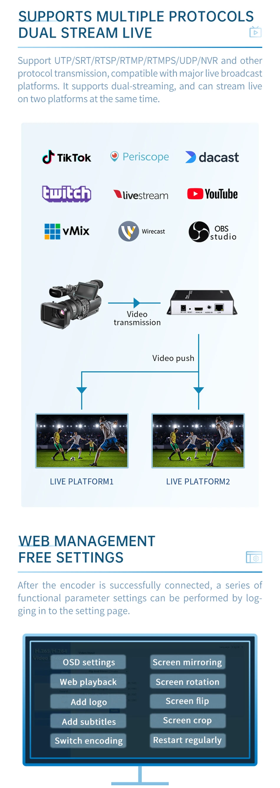 Cost-Effective RTSP IPTV Low Lantency Ip Rtmps Live Stream H265 H264 HDMI UHD 4K