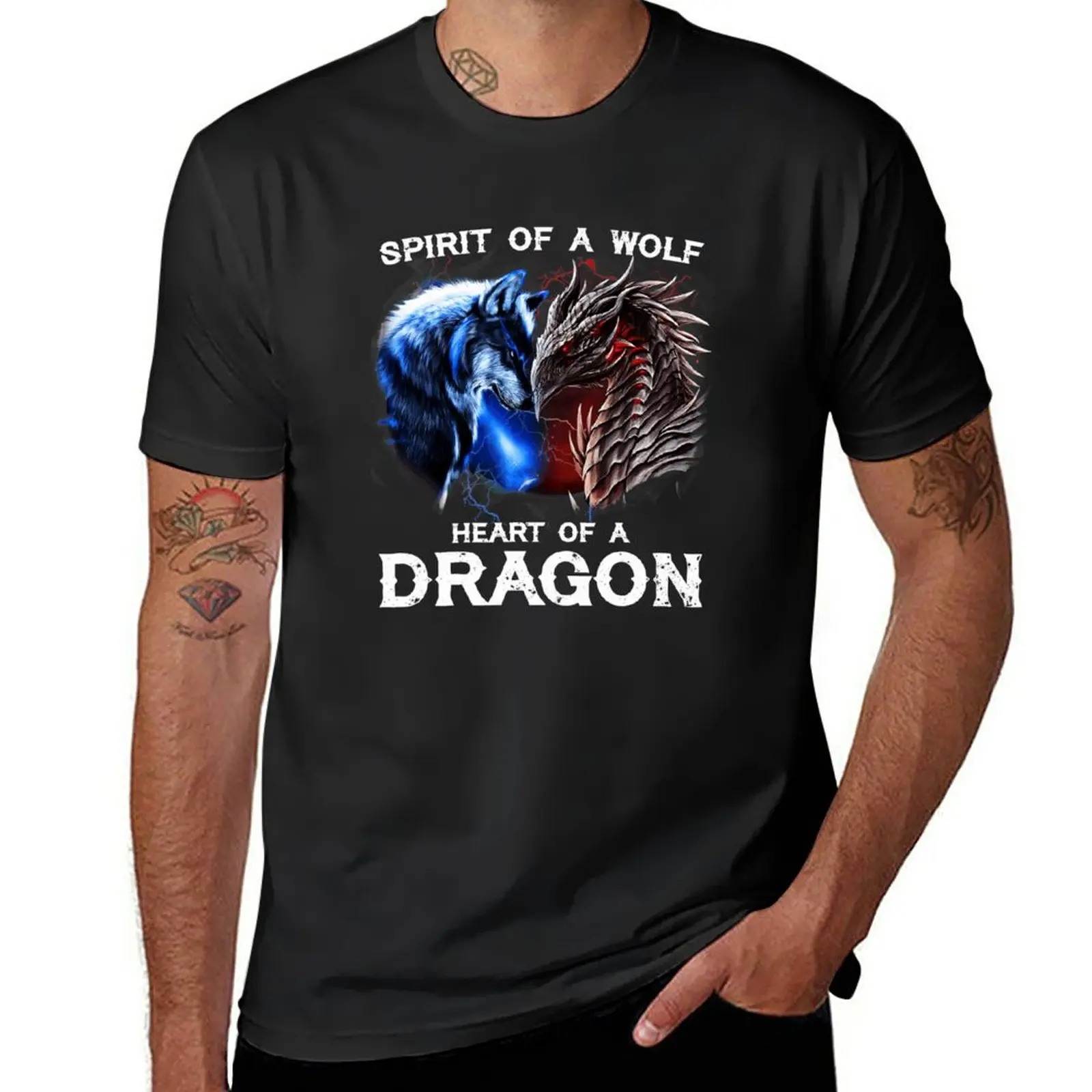 

New Spirit of a wolf Heart of a dragon T-Shirt new edition t shirt Short sleeve plus size t shirts tops t shirt men