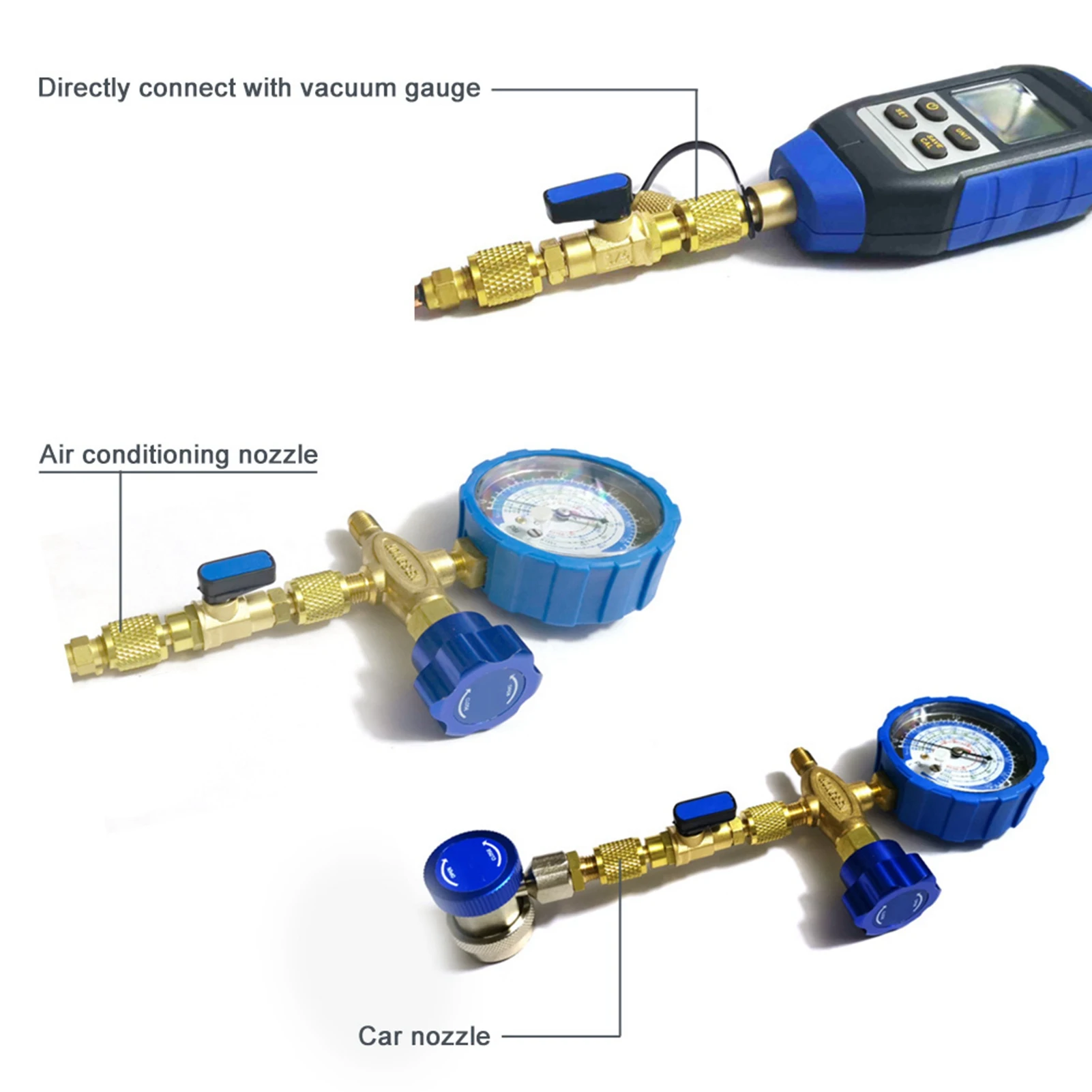 Refrigeration Ball Valve Adapter Brass Refrigerant Ball Valve Connector G1/4''