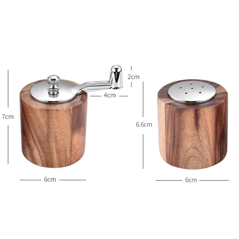 Manual Pepper Mill and Salt Pot Hand Grinder, Acacia Wood Pepper Mill Set, Spice Salt Grinder, Ceramic Core Seasoning Bottle