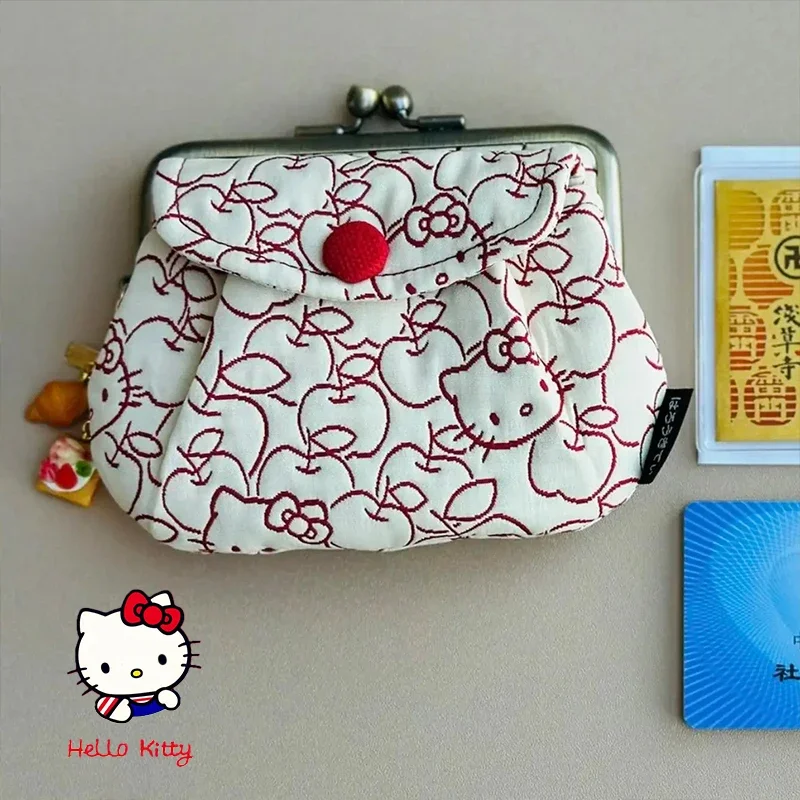 Anime Hello Kitty Mini Makeup Bag Storage Bag Cartoon Embroidered Kitty Cat Beauty Purse Girl Gift cosmetic storage bag fashion handbag anime wallet purse
