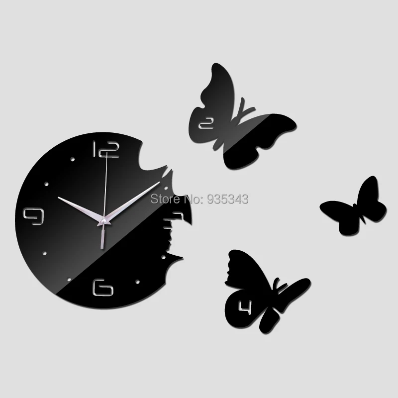 New Big Butterflies Round Wall Clock DIY Quartz Watch Acrylic Mirror 3D Stickers for Living Room Europe Needle Horloge Murale