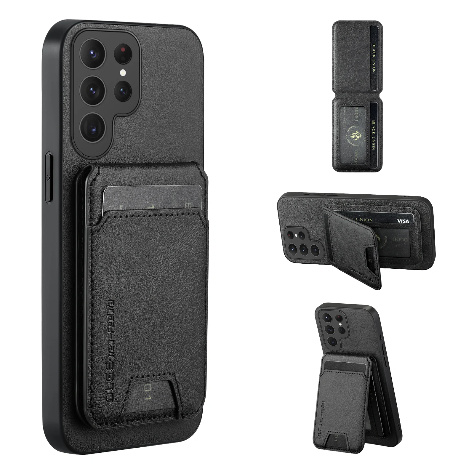 Leather Wallet Card Holder Case with Mag-Safe Stand and Magnetic Cover