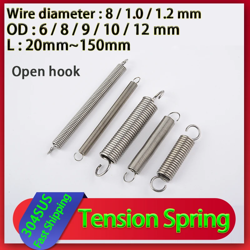 

Wire Diameter 0.8mm 1.0mm 1.2mm 304 Stainless Steel Ring Hook Tension Cylindroid Helical Pullback Extension Tension Coil Spring