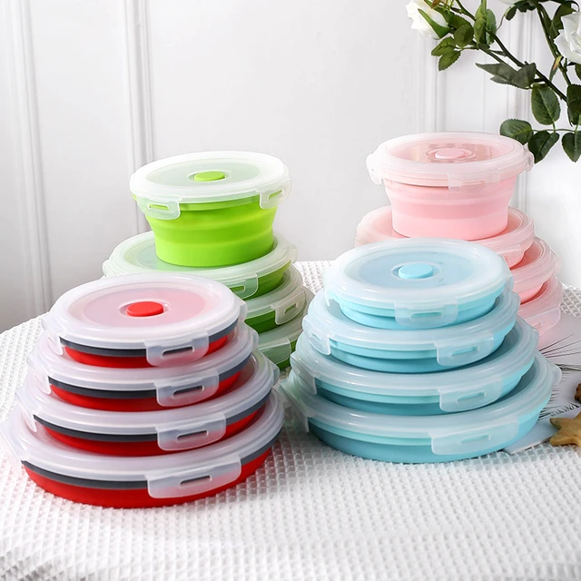 Silicone Foldable Lunch Boxes  Foldable Silicone Tableware - Camping  Outdoor Lunch - Aliexpress