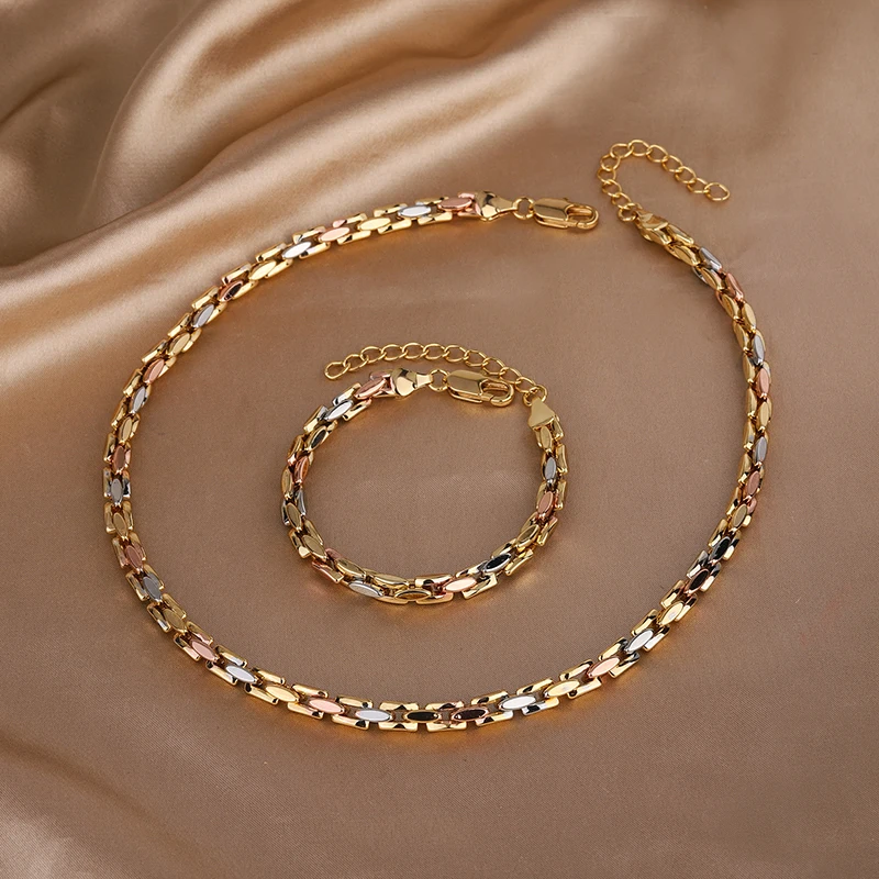 

Медная Трехцветная толстая цепочка EYIKA из звеньев, ожерелье, браслет для женщин и мужчин, ювелирные изделия в стиле панк, подарок, уникальный дизайн, модный набор ювелирных изделий