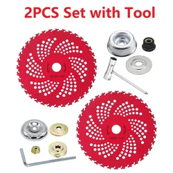 Premium Carbide Tipped Manganese Steel Brush Cutter Blades for Lawn Care and Farming (2PCS Set with Tool)