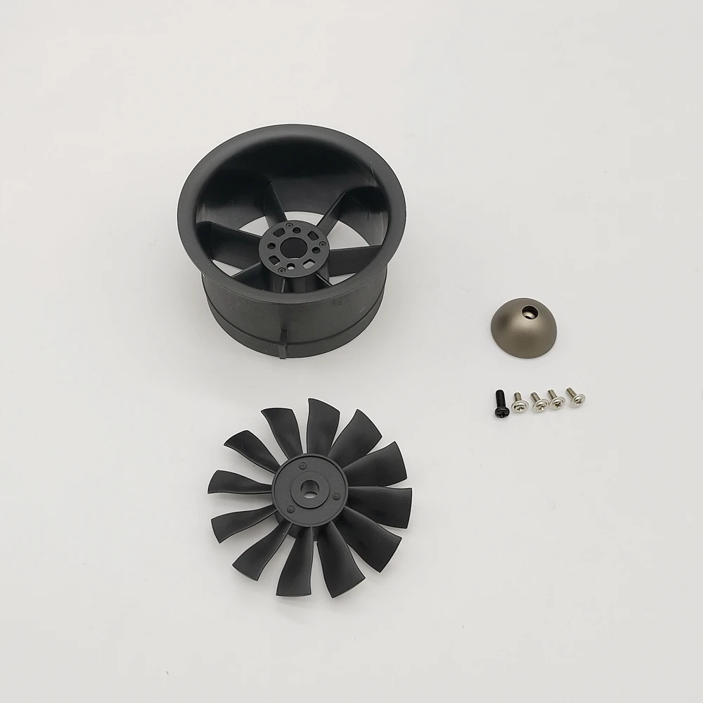 FMS 64mm 12 pales EDF blanc pour avion RC, vue arrière avec le cône et le support moteur