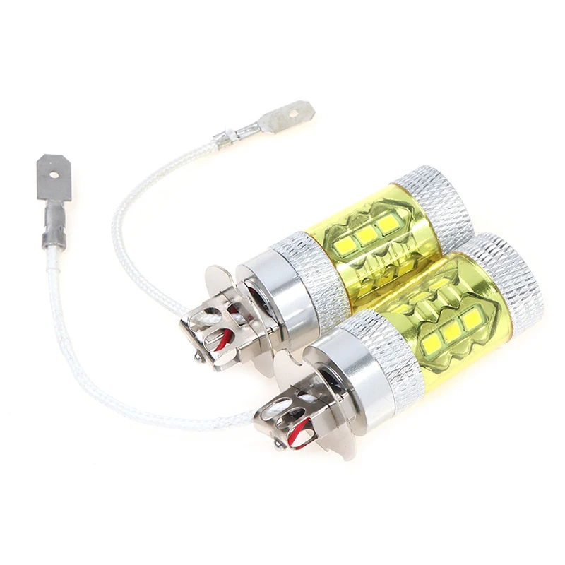 2개 LED 안개등 12-24V H3 80W 16 SMD LED 자동차 안개등 노란색 고출력