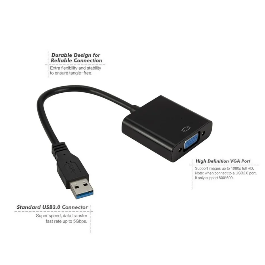 USB 3.0 to VGA Video Display Adapter 1080P Multi-Display External Converter Cable for Projector Laptop Monitor PC Windows 7/8