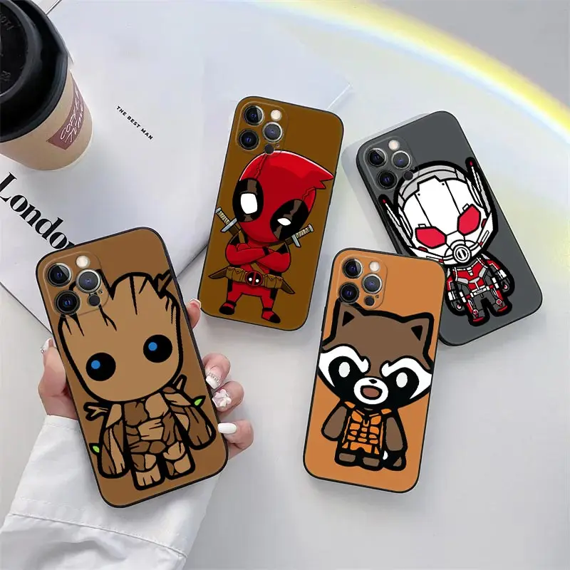 

Cartoon Groot Rocket Marvel Phone Case for iPhone 11 15 Pro Max Case Coque 14 Plus 13 Pro 12 Mini 11 XS XR 7 8 SE TPU Soft Cover