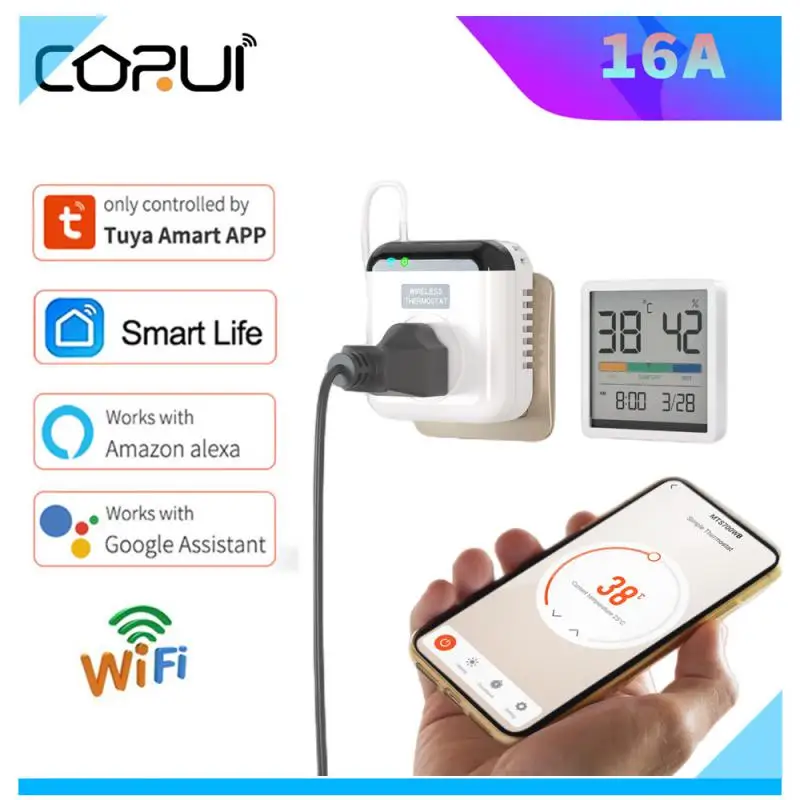 

CORUI Tuya WiFi 16A 250V Smart Plug Thermostat Temperature Control System With Power Monitor Smart Life APP Alexa Google Home