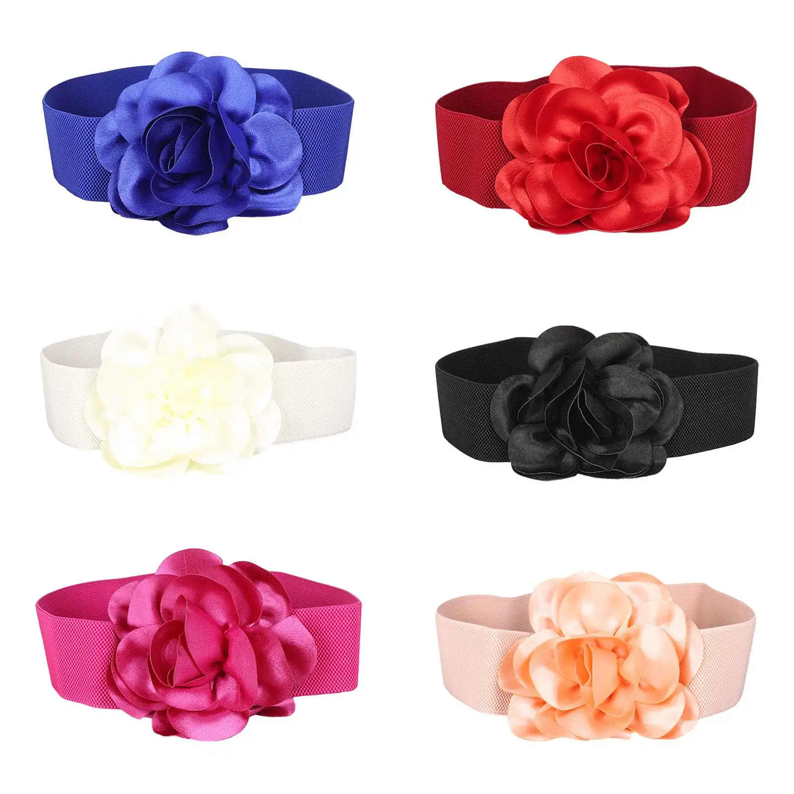 Wide Belt for Dress Elastic Waist Belt Fashion Big Ribbon Flower Cinch Belt for Sweater Dresses Clothes Maxi Shirts Accessories