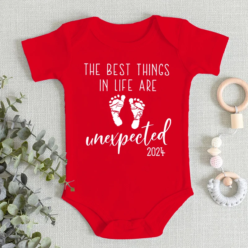 The Best Things In Life Are Unexpected Letter Print Romper Newborn Short Sleeves Infant Boys Girls Bodysuit Pregnancy Gift