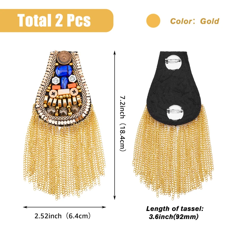 2-Piece Chain Tassel Rhinestone Epaulette - Crystal Shoulder Brooch For Blazers & Jackets