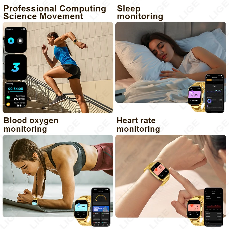 LIGE 2.01'' Smart Watch Men Women Heart Rate Health Monitor Sports Fitness Bluetooth Call IP68 Waterproof Alarm Clock Smartwatch
