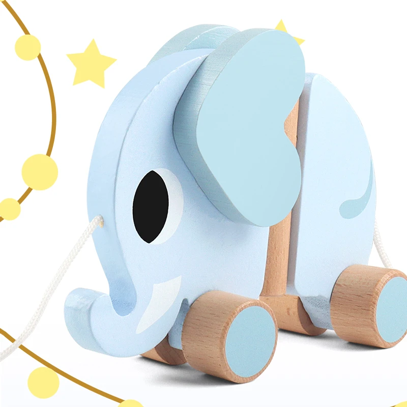 나무 어린이 코끼리 당기는 밧줄 카트, 견인 장난감,  소년,  소녀 , 어린이 선물, 조기 교육 장난감