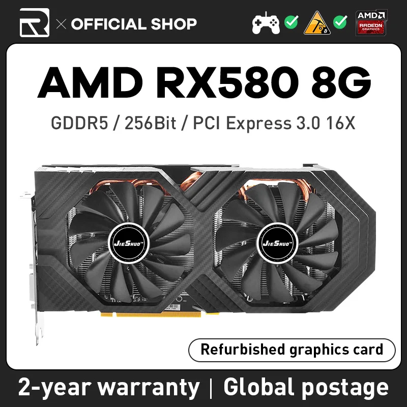 

JIESHUO RX 580 8GB AMD Radeon Graphics Card GDDR5 256Bit 2048SP Play Computer Game GPU RX580 8G Such As KAS ETC Video Card