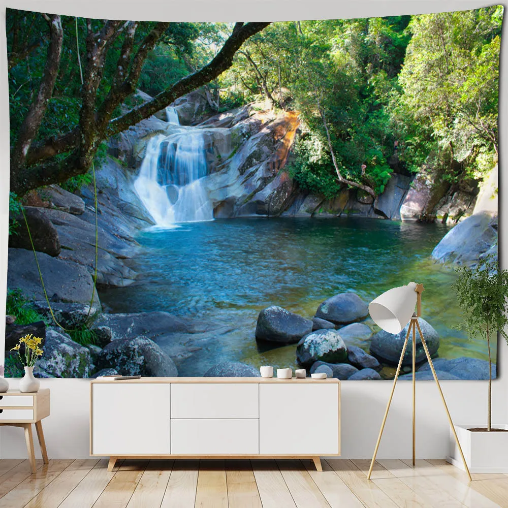 Description Picture 2 of itemForest waterfall tapestry fantasy landscape wall hanging Bohemian home decoration art wall cloth picnic mat bed sheet