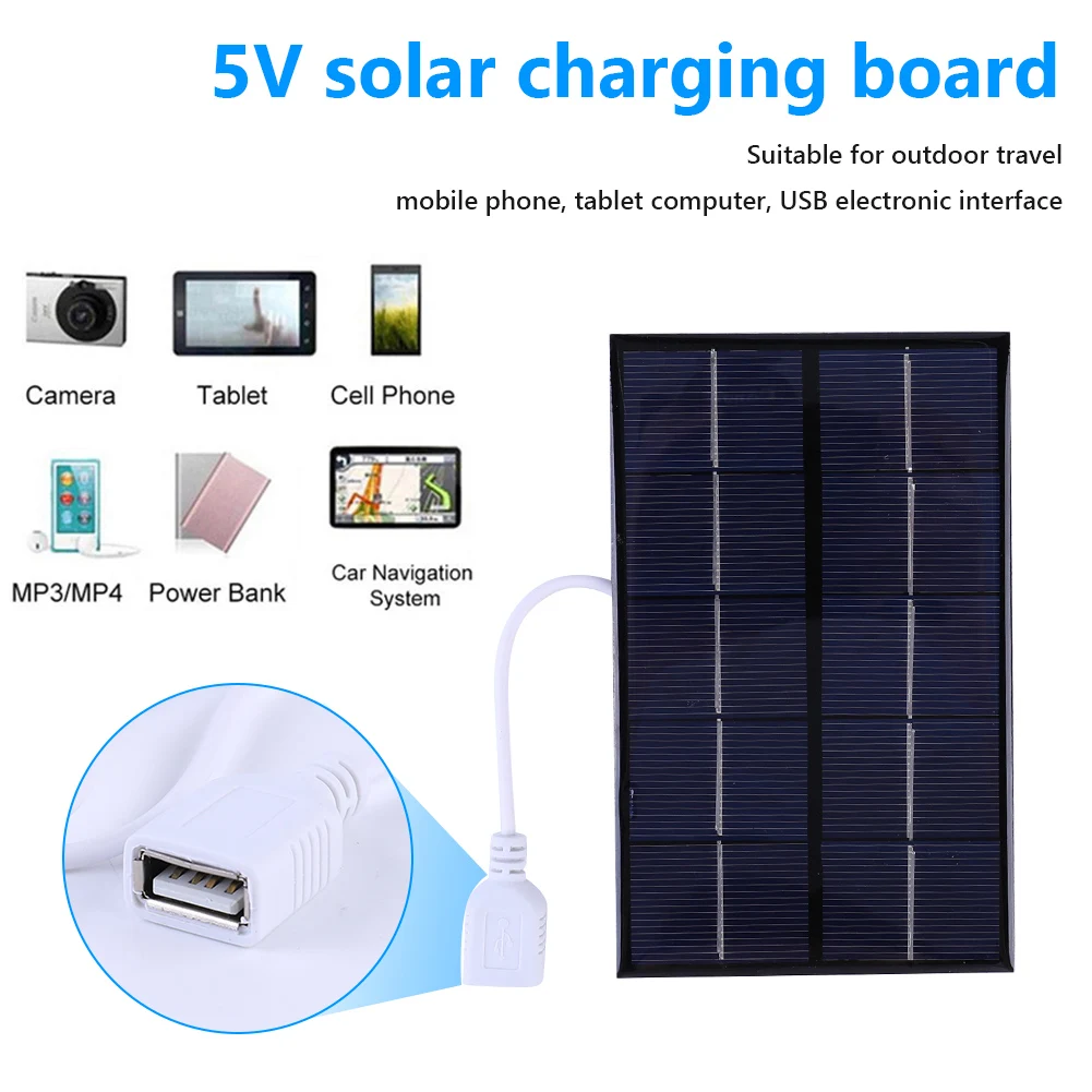 5W 5V Portable Solar Panel Polysilicon USB Solar Charging Panel Solar Panel Charger for 3-5V Battery/Phone Charging