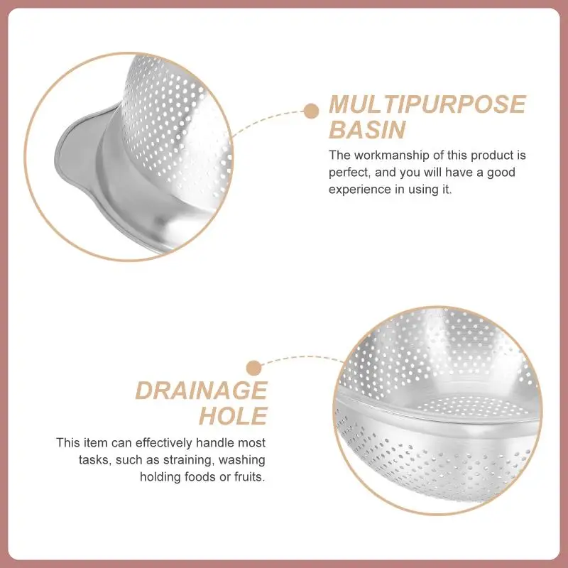 Description Picture 4 of itemRice Basket Sieves Strainers Cooking Kitchen Handle Silicone Sink Pasta Drainer Colander Stainless Steel Pot
