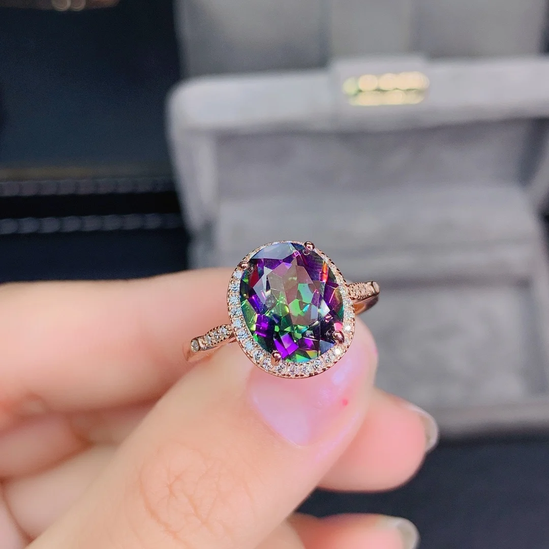 Genuine Rainbow Mystic Topaz Ring 925 Sterling Silver Rings for