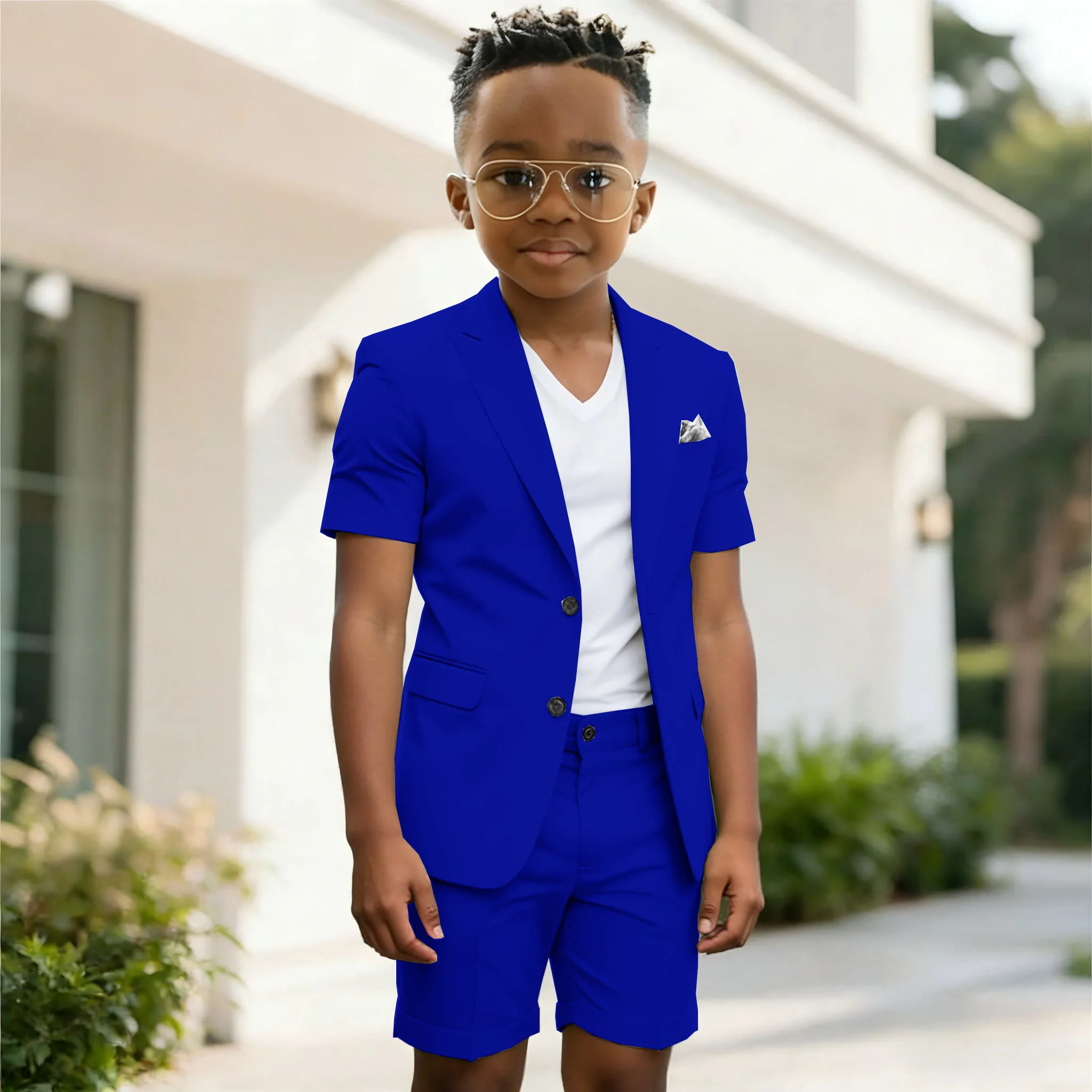 Summer Sky Blue Boy's Suit Set Homecoming Party Kids Jackets Slim Fit Blazer Pants 2 Pieces Beach Wedding Party Children Tuxedos 4
