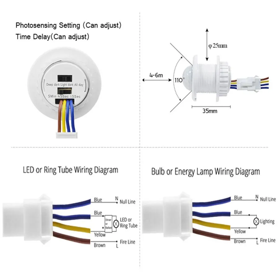Automatic Motion Sensor Light Switch with Adjustable Time Delay and Movement Detection