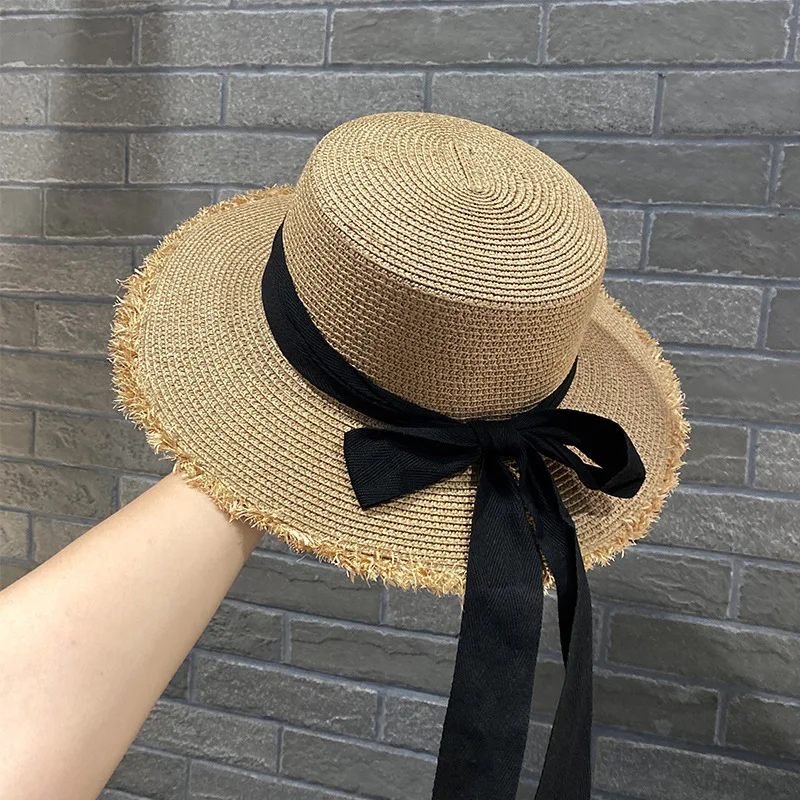 Women Casual Ribbon Straw Hat Vintage Tassel Sun Hat Visor Cap For Cycling Fishing Travel Outdoor