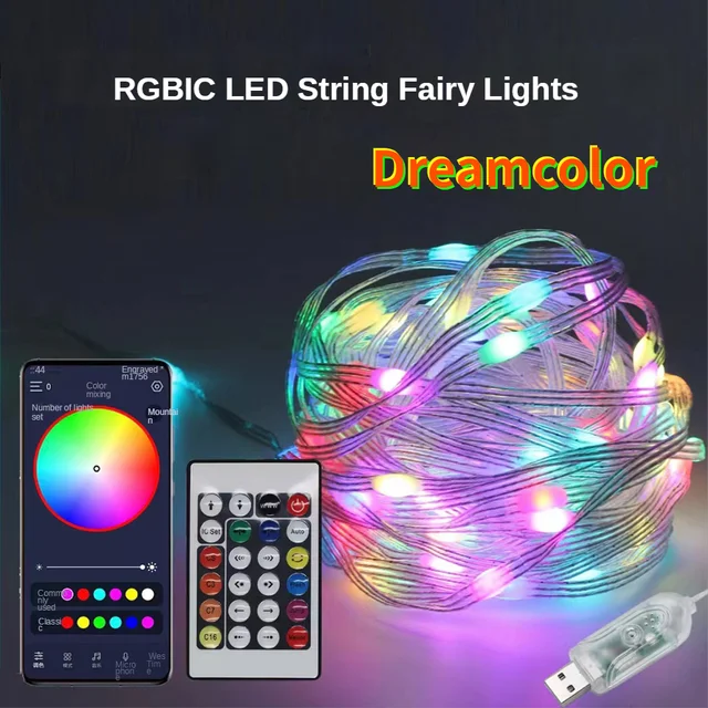 10M WS2812B Fairy Light Bluetooth LED String RGB Dream Color Addressable Party Christmas Lights Wedding Decoration Garland 5VDC