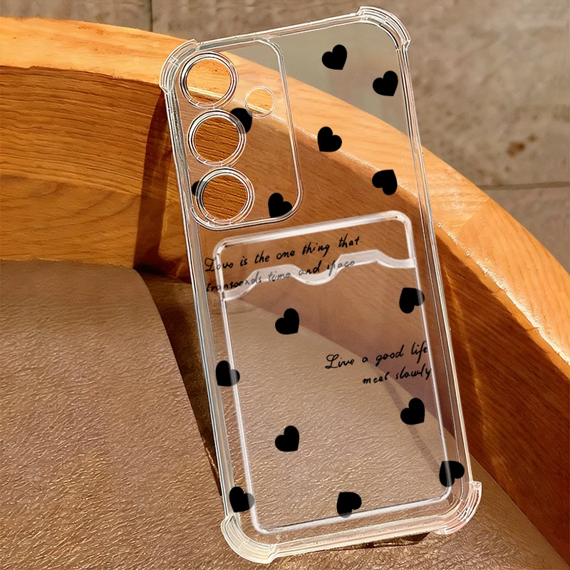 Love Heart Print Soft TPU Card Holder Phone Case