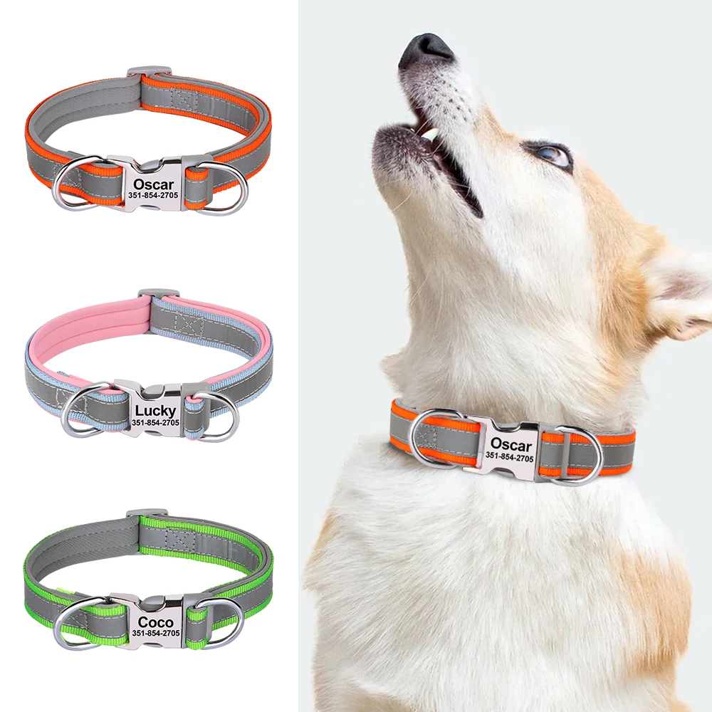Collare Per Cani Personalizzato Collari Di Sicurezza Per Cani Riflettenti Tag Id Inciso Gratuito Collari Per Pug Pitbull Regolabili Per Cani Di Piccol
