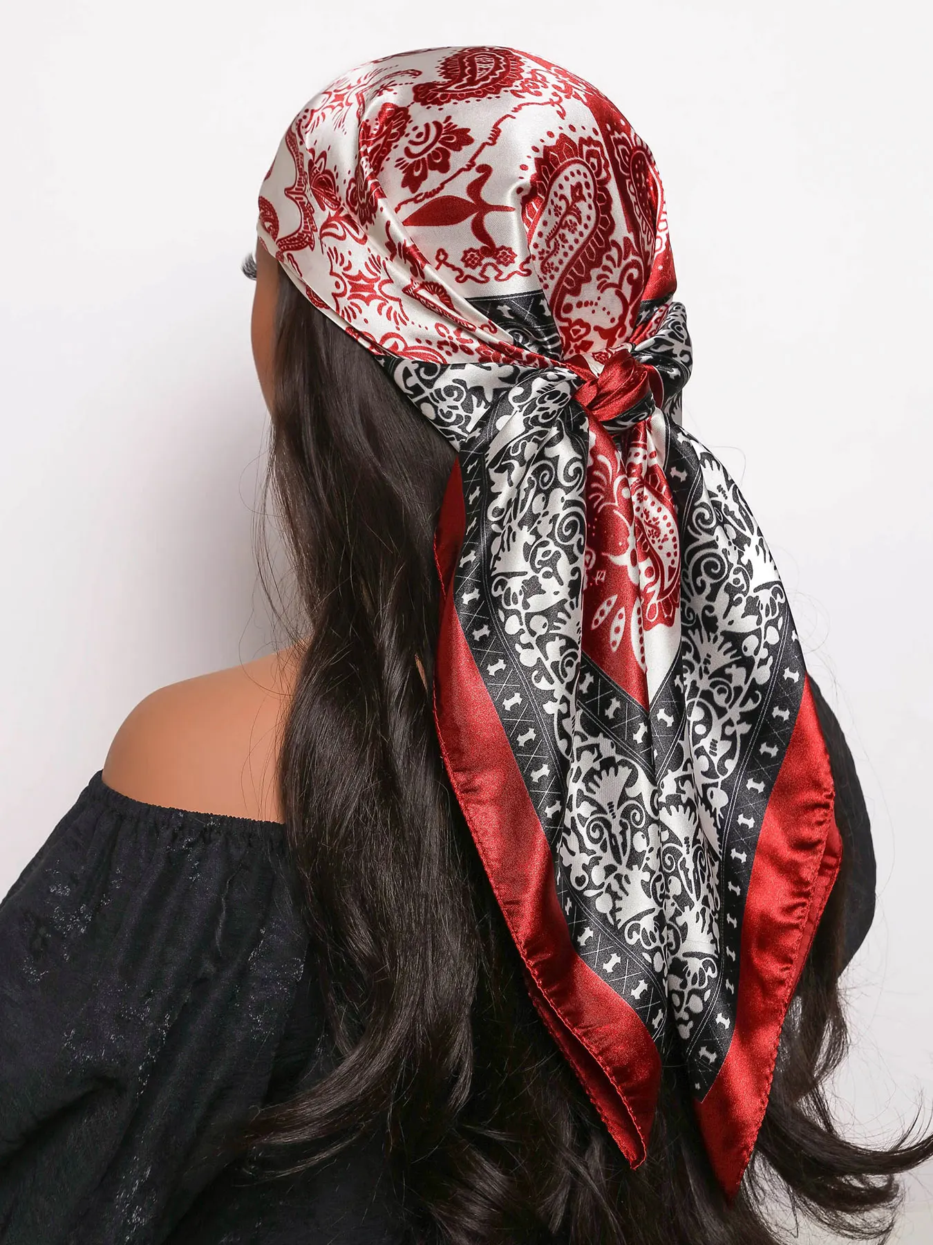 90*90cm Hair Scarf Women Fashion Designer Beautiful Flowers Foulard Soft Satin Shawl Kerchief Square Silk Scarfs Neck Headscarf